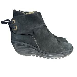 FLY London Yama Ankle Boots Black Suede EU 39 US 8 - 8.5